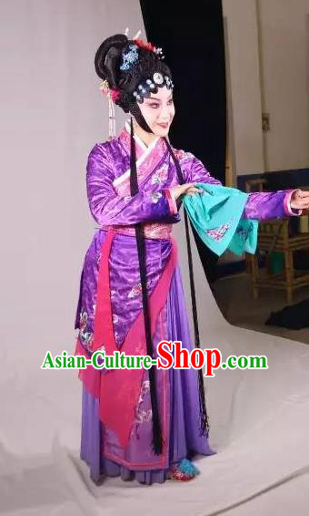 Chinese Sichuan Opera Highlights Actress Garment Costumes and Headdress Fu Gui Rong Hua Traditional Peking Opera Hostess Rong Hua Purple Dress Apparels