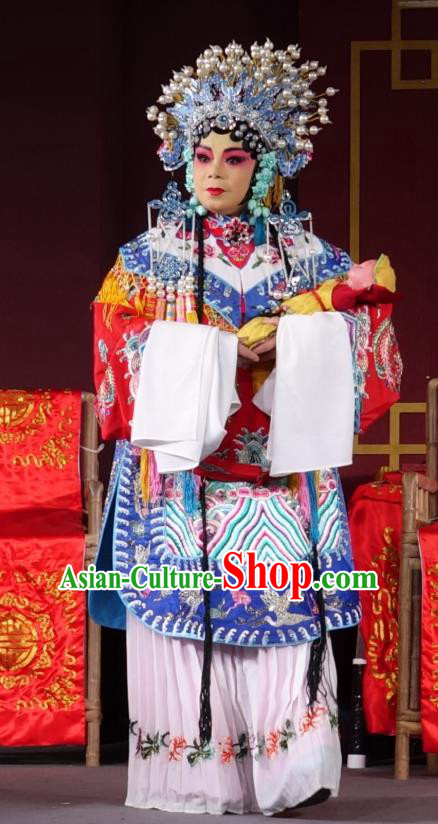 Chinese Sichuan Opera Highlights Empress Garment Costumes and Headdress Er Jin Gong Traditional Peking Opera Hua Tan Red Dress Queen Li Apparels