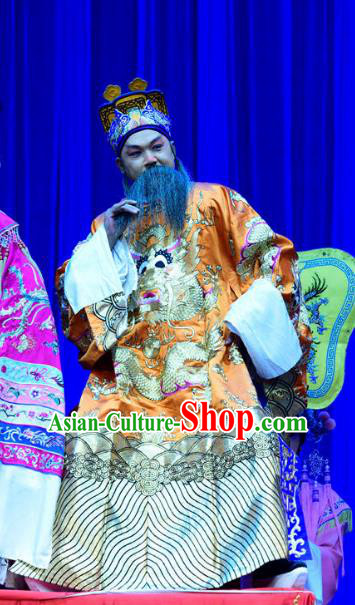 Bei Mang Mountain Chinese Sichuan Opera Lord Apparels Costumes and Headpieces Peking Opera Highlights Elderly Male Garment Emperor Zhouxiang Clothing