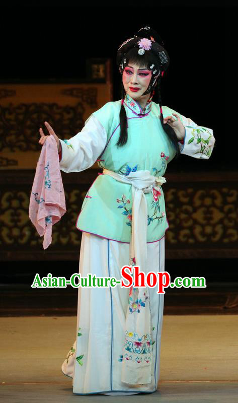 Chinese Sichuan Opera Highlights Servant Girl Garment Costumes and Headdress En Chou Ji Traditional Peking Opera Young Female Dress Diva Qian Suyun Apparels