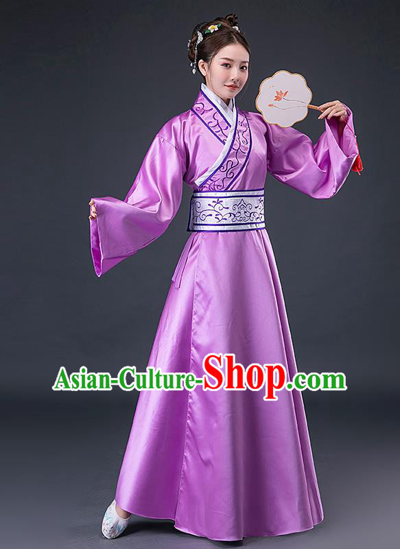 Traditional Chinese Han Dynasty Court Maid Purple Hanfu Dress Apparels Ancient Drama Palace Lady Historical Costumes for Women