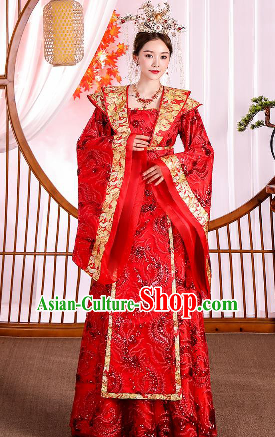 Traditional Chinese Ancient Drama Royal Princess Red Hanfu Dress Apparels Tang Dynasty Court Queen Historical Costumes