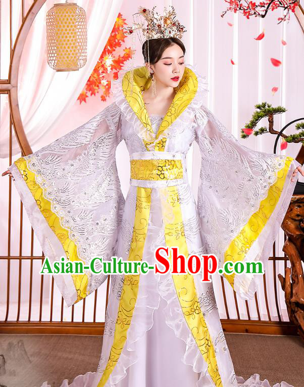 Chinese Ancient Drama Imperial Consort White Hanfu Dress Apparels Traditional Tang Dynasty Palace Lady Historical Costumes Complete Set