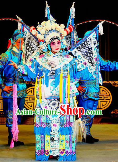 Chinese Sichuan Opera Highlights Female General Tao Sanchun Garment Costumes and Headdress Zhan Huang Pao Traditional Peking Opera Tao Ma Tan Dress Apparels