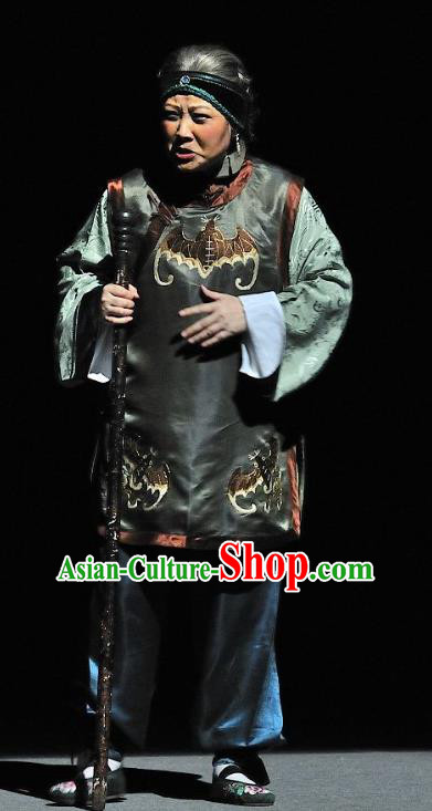 Chinese Sichuan Highlights Opera Landlord Shiva Garment Costumes and Headdress Traditional Peking Opera Pantaloon Dress Elderly Female Apparels