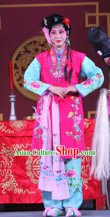 Chinese Sichuan Highlights Opera Maidservant Garment Costumes and Headdress Traditional Peking Opera Young Lady Dress Xiaodan Apparels