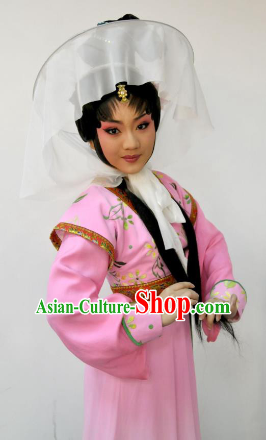 Chinese Sichuan Highlights Opera Village Girl Garment Costumes and Headdress Princess Turandot Traditional Peking Opera Xiaodan Liu Er Pink Dress Apparels