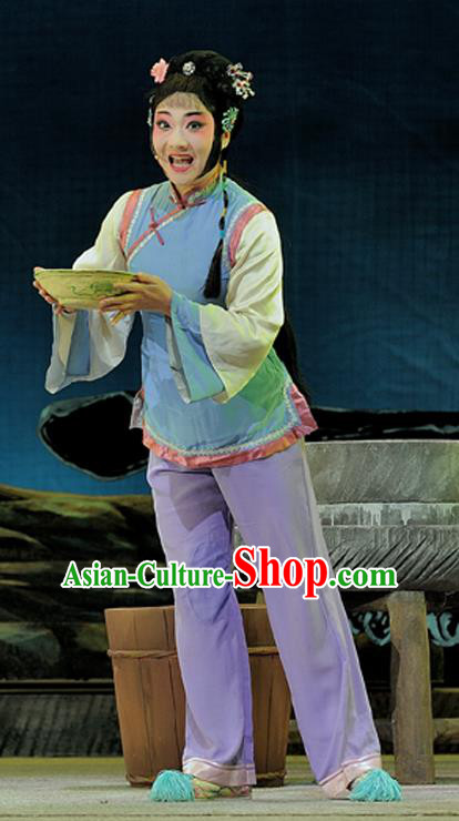 Chinese Sichuan Highlights Opera Village Girl Garment Costumes and Headdress Legend of Chen Mapo Traditional Peking Opera Young Lady Liu Qiaogu Dress Apparels