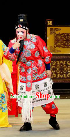 Bai Shou Tu Chinese Sichuan Opera Clown Red Apparels Costumes and Headpieces Peking Opera Highlights Wusheng Garment Figurant Clothing