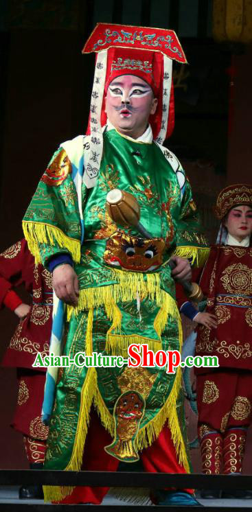 Zhan Ying Long Chinese Sichuan Opera Wusheng Apparels Costumes and Headpieces Peking Opera Highlights Martial Male Garment Swordsman Green Clothing