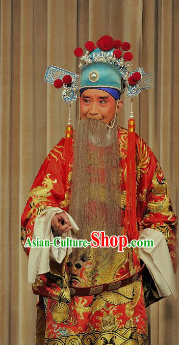 The Romance of Hairpin Chinese Sichuan Opera Official Qian Zaihe Apparels Costumes and Headpieces Peking Opera Highlights Elderly Male Garment Embroidered Robe Clothing