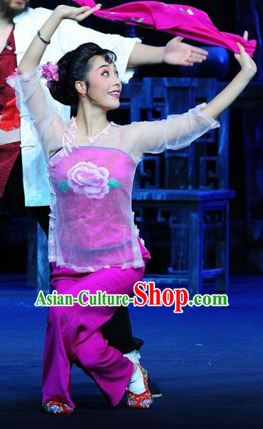 Chinese Sichuan Highlights Opera Young Mistress Garment Costumes and Headdress Jin Zi Traditional Peking Opera Diva Jin Zi Rosy Dress Apparels