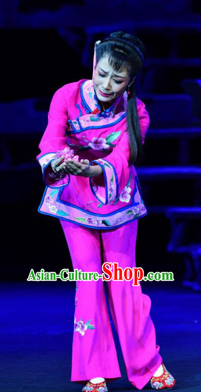 Chinese Sichuan Highlights Opera Actress Garment Costumes and Headdress Jin Zi Traditional Peking Opera Diva Jin Zi Rosy Dress Young Mistress Apparels