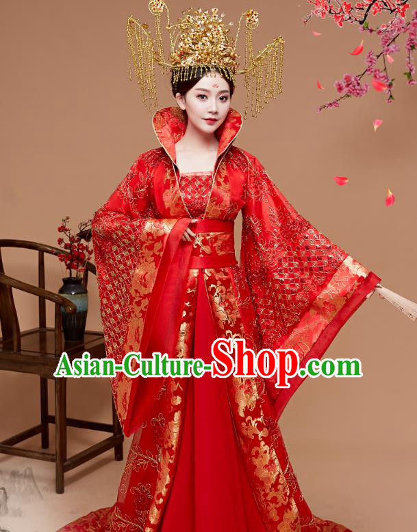 Chinese Ancient Palace Queen Red Hanfu Dress Apparels Traditional Drama Tang Dynasty Court Empress Historical Costumes for Women