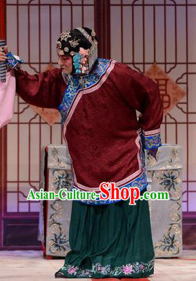 Chinese Hebei Clapper Opera Stepmother Garment Costumes and Headdress Chun Qiu Pei Traditional Bangzi Opera Elderly Female Dress Dame Apparels