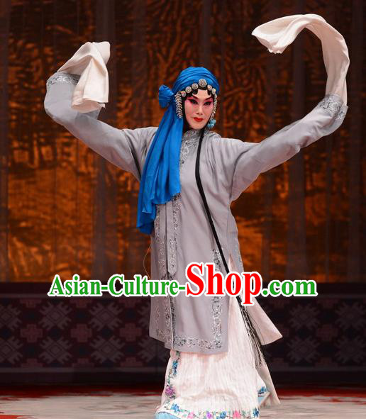 Chinese Hebei Clapper Opera Distress Maiden Garment Costumes and Headdress Chun Qiu Pei Traditional Bangzi Opera Actress Jiang Qiulian Dress Tsing Yi Apparels