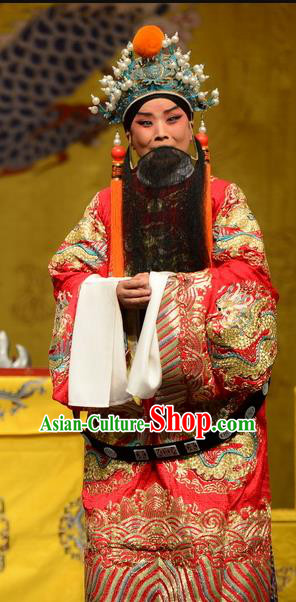 Wang Baochuan Chinese Bangzi Opera Emperor Apparels Costumes and Headpieces Traditional Hebei Clapper Opera Elderly Male Garment Lord Xue Pinggui Clothing