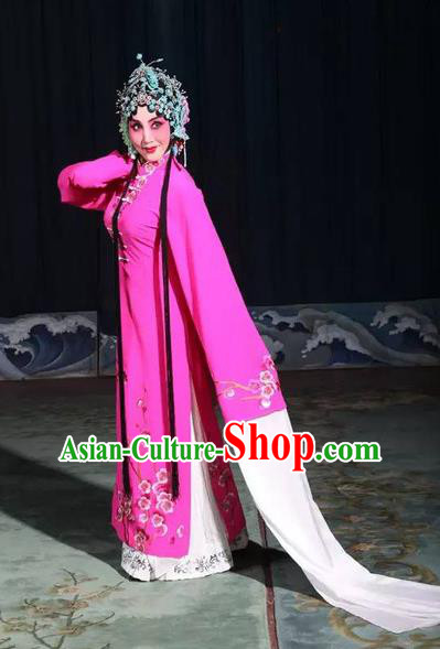 Chinese Hebei Clapper Opera Diva Garment Costumes and Headdress Traditional Bangzi Opera Hua Tan Rosy Dress Actress Liu Lanzhi Apparels