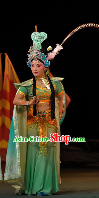 Chinese Sichuan Highlights Opera Princess Tie Shan Garment Costumes and Headdress The Mountain of Fire Traditional Peking Opera Young Female Dress Hua Tan Apparels