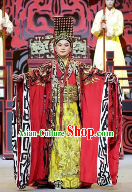 Luo Xiahong Chinese Sichuan Opera Young Male Apparels Costumes and Headpieces Peking Opera Highlights Xiaosheng Garment Emperor Han Wu Clothing