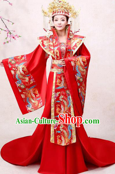 Chinese Ancient Drama Queen Red Hanfu Dress Apparels Traditional Tang Dynasty Royal Empress Wedding Historical Costumes Complete Set for Women