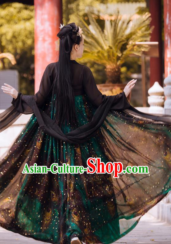 Traditional Chinese Tang Dynasty Palace Lady Historical Costumes Ancient Apparels Royal Princess Green Hanfu Dress
