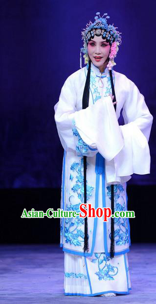 Chinese Hebei Clapper Opera Young Mistress Wang Sanqiao Garment Costumes and Headdress Zhen Zhu Shan Traditional Bangzi Opera Actress Dress Hua Tan Apparels