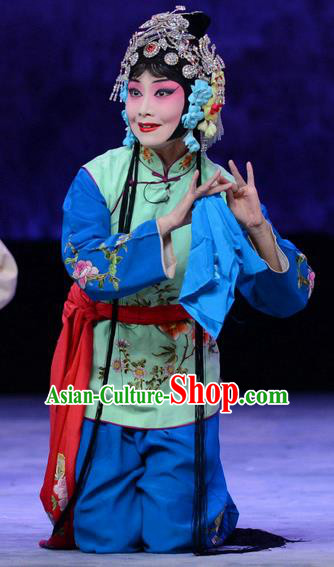 Chinese Hebei Clapper Opera Xiaodan Garment Costumes and Headdress Zhen Zhu Shan Traditional Bangzi Opera Maidservant Dress Young Lady Apparels