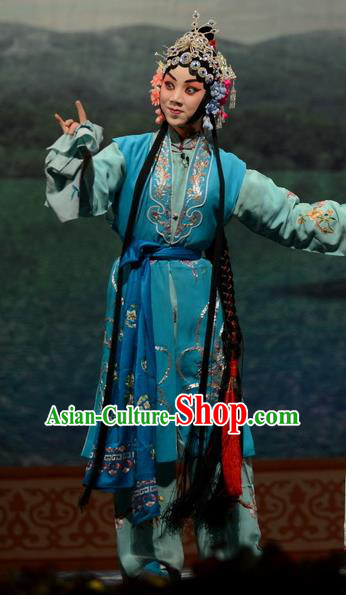 Chinese Hebei Clapper Opera Xiaodan Garment Costumes and Headdress Madam White Snake Traditional Bangzi Opera Xiao Qing Dress Young Lady Apparels