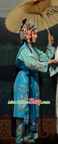 Chinese Hebei Clapper Opera Xiaodan Garment Costumes and Headdress Madam White Snake Traditional Bangzi Opera Xiao Qing Dress Young Lady Apparels