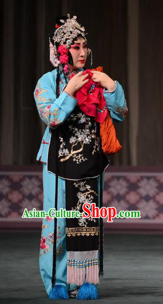 Chinese Hebei Clapper Opera Elderly Female Garment Costumes and Headdress Dou E Yuan Traditional Bangzi Opera Dame Cai Dress Apparels