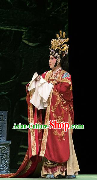 Chinese Hebei Clapper Opera Queen Garment Costumes and Headdress Te Bai City Traditional Bangzi Opera Court Lady Dress Hua Tan Apparels