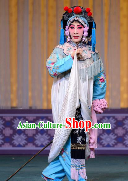 Chinese Hebei Clapper Opera Fisher Maiden Garment Costumes and Headdress The Butterfly Chalice Traditional Bangzi Opera Village Girl Dress Diva Hu Fenglian Apparels
