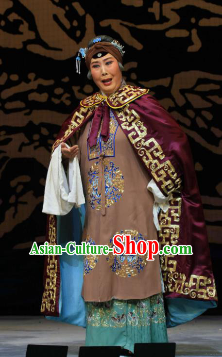 Chinese Hebei Clapper Opera Dowager Countess Garment Costumes and Headdress Kou Zhun Traditional Bangzi Opera Laodan Dress Dame She Saihua Apparels