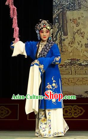 Chinese Hebei Clapper Opera Young Female Garment Costumes and Headdress Chun Qiu Bi Traditional Bangzi Opera Actress Dress Diva Gu Fengying Apparels