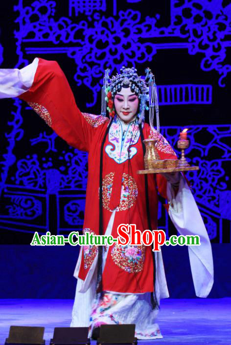 Chinese Hebei Clapper Opera Young Woman Garment Costumes and Headdress Kou Zhun Traditional Bangzi Opera Actress Dress Infanta Chai Red Apparels