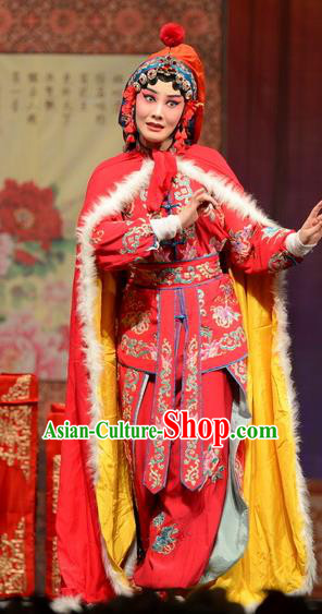 Chinese Hebei Clapper Opera Actress Mu Guiying Garment Costumes and Headdress Yuan Men Zhan Zi Traditional Bangzi Opera Martial Female Dress Wudan Apparels