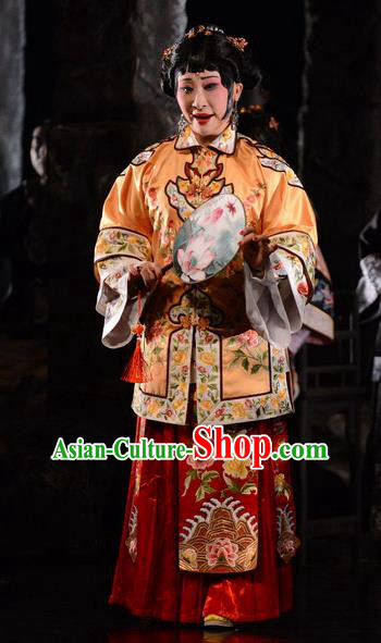 Chinese Hebei Clapper Opera Rich Madam Garment Costumes and Headdress Golden Lock Notes Traditional Bangzi Opera Young Mistress Cao Qiqiao Dress Actress Apparels