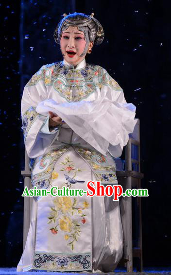 Chinese Hebei Clapper Opera Elderly Woman Garment Costumes and Headdress Golden Lock Notes Traditional Bangzi Opera Rich Dame Dress Pantaloon Cao Qiqiao Apparels