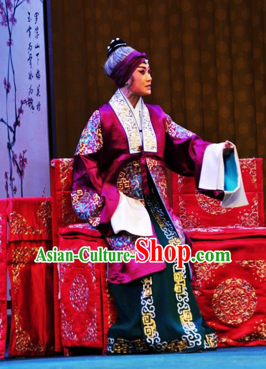 Chinese Hebei Clapper Opera Rich Dame Garment Costumes and Headdress Xi Rong Gui Traditional Bangzi Opera Elderly Female Dress Laodan Apparels