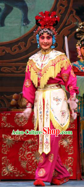 Chinese Hebei Clapper Opera Swordswoman Garment Costumes and Headdress The Lotus Lantern Traditional Bangzi Opera Martial Female Dress Wudan Apparels