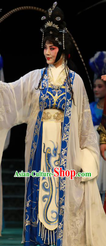 Chinese Hebei Clapper Opera Princess Garment Costumes and Headdress Te Bai City Traditional Bangzi Opera Hua Tan Dress Actress Apparels