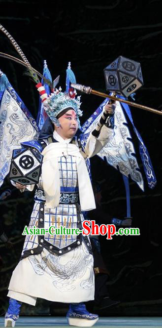 Te Bai City Chinese Bangzi Opera Prince Armor Apparels Costumes and Headpieces Traditional Hebei Clapper Opera Martial Male Garment General Clothing with Flags