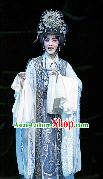 Chinese Hebei Clapper Opera Young Female Garment Costumes and Headdress Te Bai City Traditional Bangzi Opera Hua Tan Dress Court Princess Apparels
