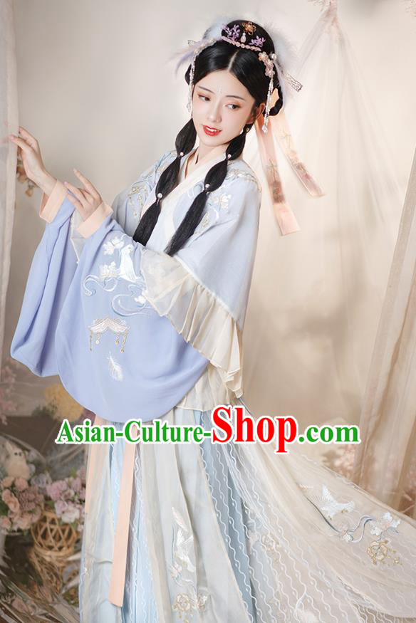 Chinese Ancient Goddess Embroidered Hanfu Dress Apparels Traditional Jin Dynasty Patrician Princess Historical Costumes Complete Set