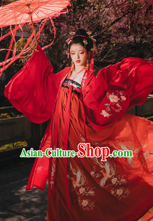 Chinese Ancient Wedding Embroidered Red Hanfu Dress Apparels Traditional Tang Dynasty Court Princess Historical Costumes Complete Set for Women