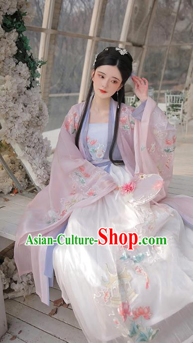 Chinese Ancient Palace Lady Embroidered Hanfu Dress Apparels Traditional Tang Dynasty Court Princess Historical Costumes Complete Set