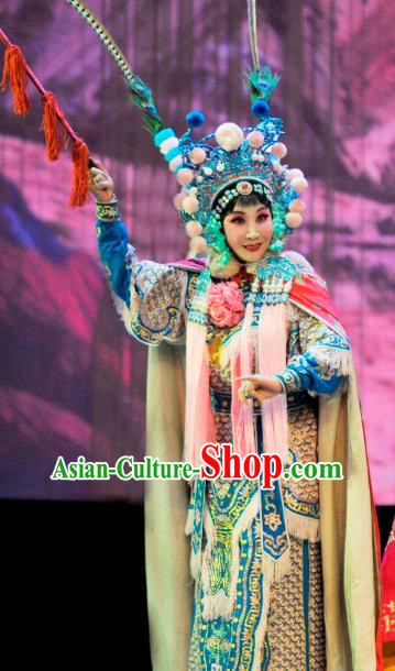 Chinese Hebei Clapper Opera Wudan Garment Costumes and Headdress Nan Bei He Traditional Bangzi Opera Martial Female Dress Actress Qing Lian Apparels