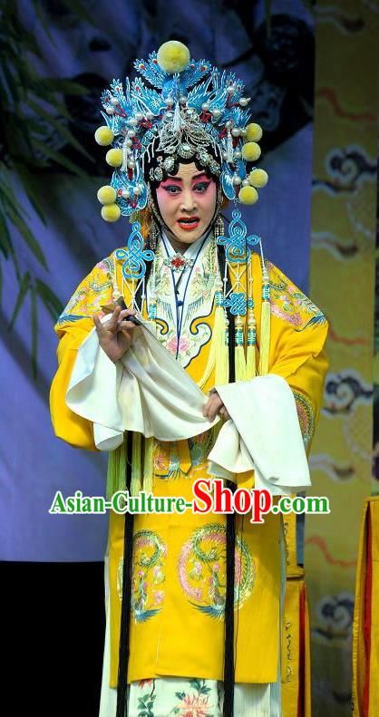 Chinese Shanxi Clapper Opera Noble Queen Garment Costumes and Headdress Da Jin Zhi Traditional Bangzi Opera Empress Dress Actress Apparels