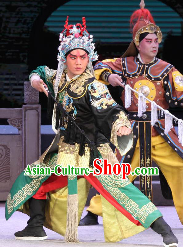Chinese Bangzi Opera Martial Male Apparels Costumes and Headpieces Traditional Shanxi Clapper Opera Imperial Bodyguard Garment Warrior Clothing
